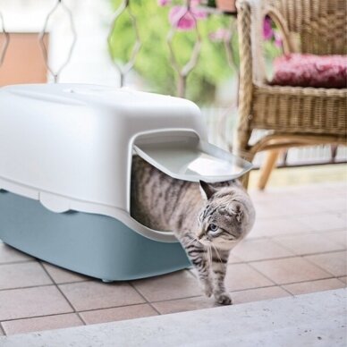CATHY FILTER. Plieno melsvos spalvos dengtas kačių tualetas su anglies filtru 56x40x40h cm 1