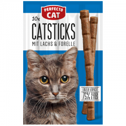 Perfecto CAT STICKS lazdelės katėms su lašiša ir upėtakiu, 10 vnt x 50 g