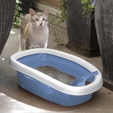 SPRINT 10. Plieno mėlynumo kačių tualetas su rėmeliu ir aukštais bortais 31x43x14h cm